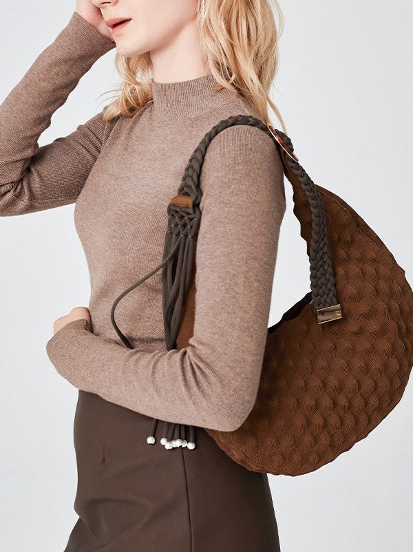 DIY Chocolate Tasseled Solid Durable Cotton Shoulder Bags