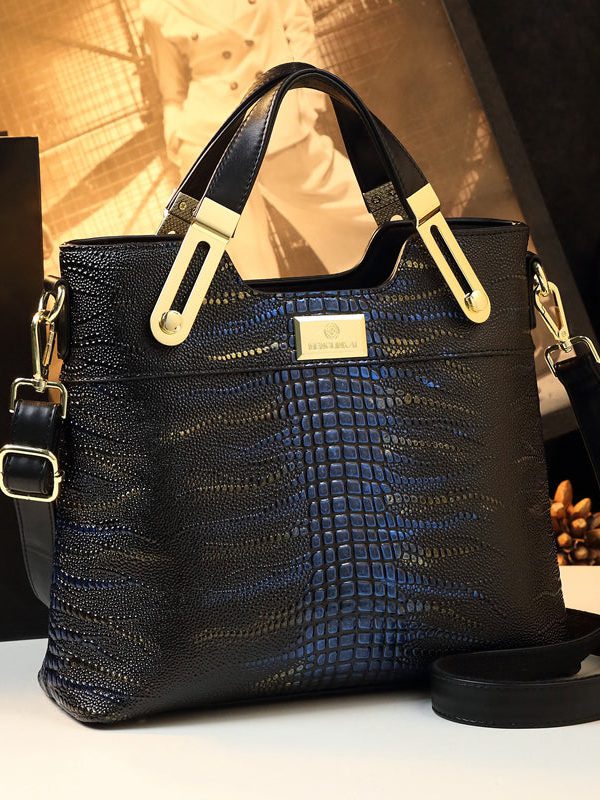 DIY Gradient Color Large Capacity Faux Leather Tote Handbag