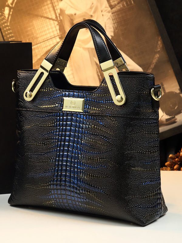 DIY Gradient Color Large Capacity Faux Leather Tote Handbag