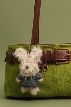 DIY Grass Green Plush Toy Durable Faux Leather Satchel Handbag
