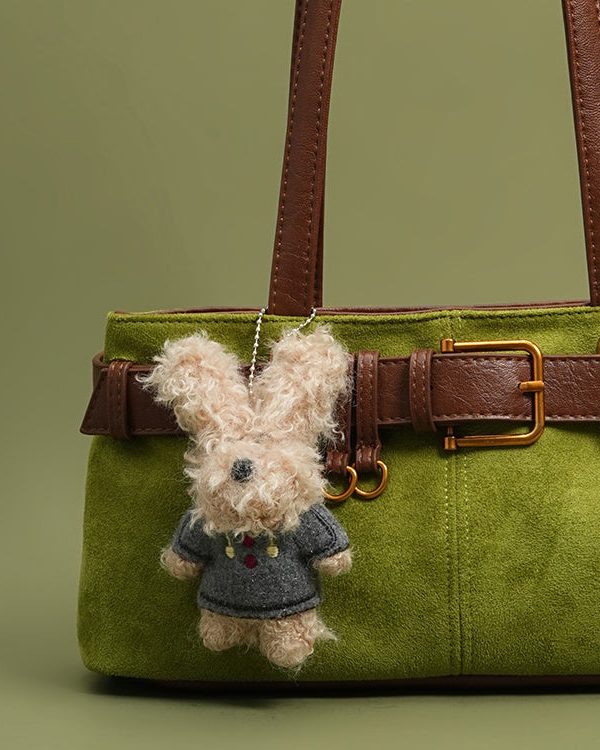 DIY Grass Green Plush Toy Durable Faux Leather Satchel Handbag
