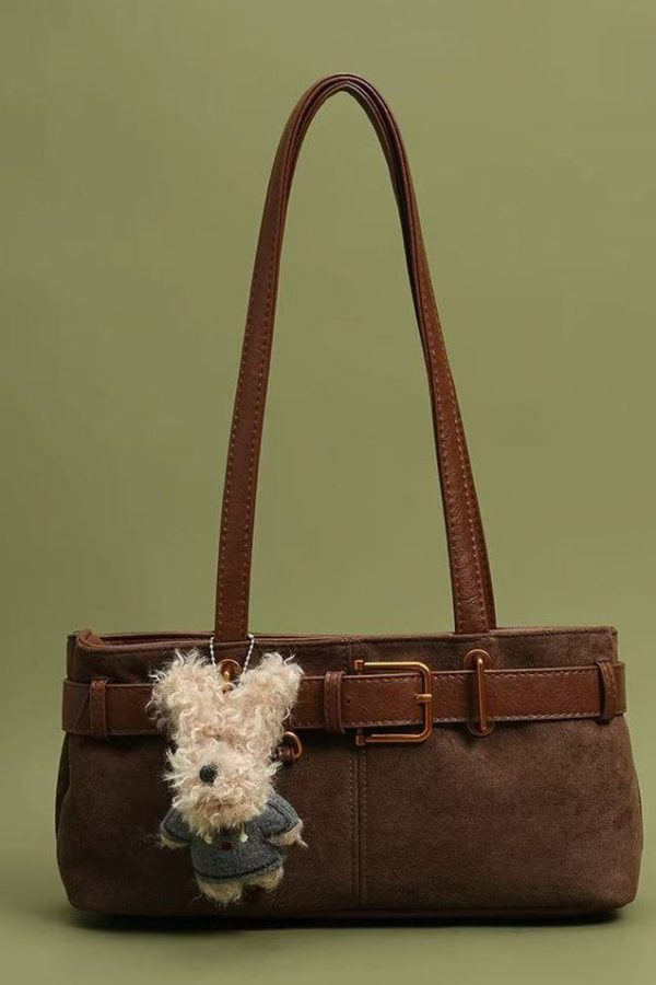 DIY Grass Green Plush Toy Durable Faux Leather Satchel Handbag