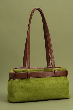 DIY Grass Green Plush Toy Durable Faux Leather Satchel Handbag