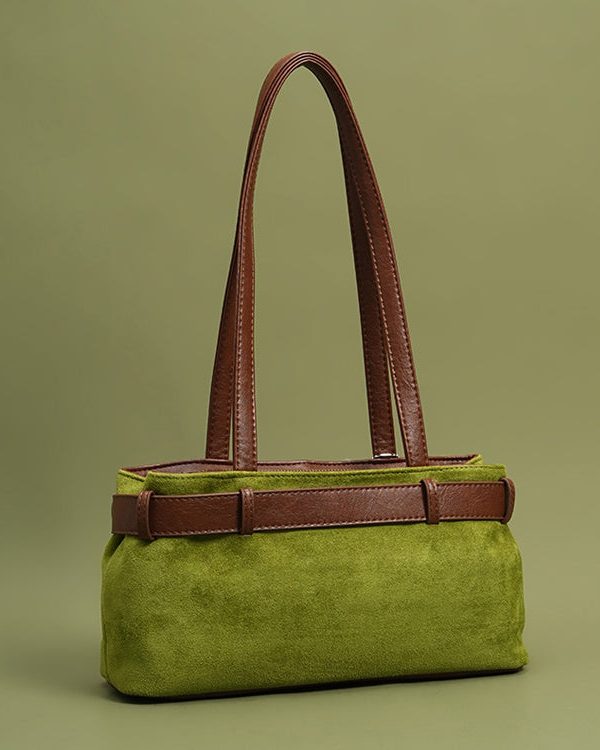 DIY Grass Green Plush Toy Durable Faux Leather Satchel Handbag