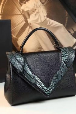 DIY Green Serpentine Large Capacity Faux Leather Tote Handbag