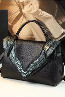 DIY Green Serpentine Large Capacity Faux Leather Tote Handbag