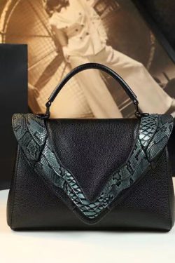 DIY Green Serpentine Large Capacity Faux Leather Tote Handbag