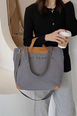 DIY Grey Solid Print Canvas Tote Handbag