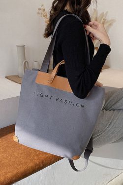 DIY Grey Solid Print Canvas Tote Handbag