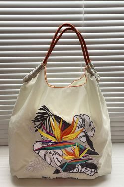 DIY Khaki Embroideried Solid Durable Nylon Shopping Bag