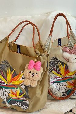 DIY Khaki Embroideried Solid Durable Nylon Shopping Bag