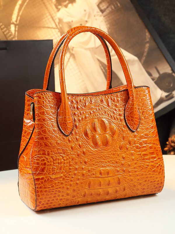DIY Orange Large Capacity Solid Durable Women Handbags