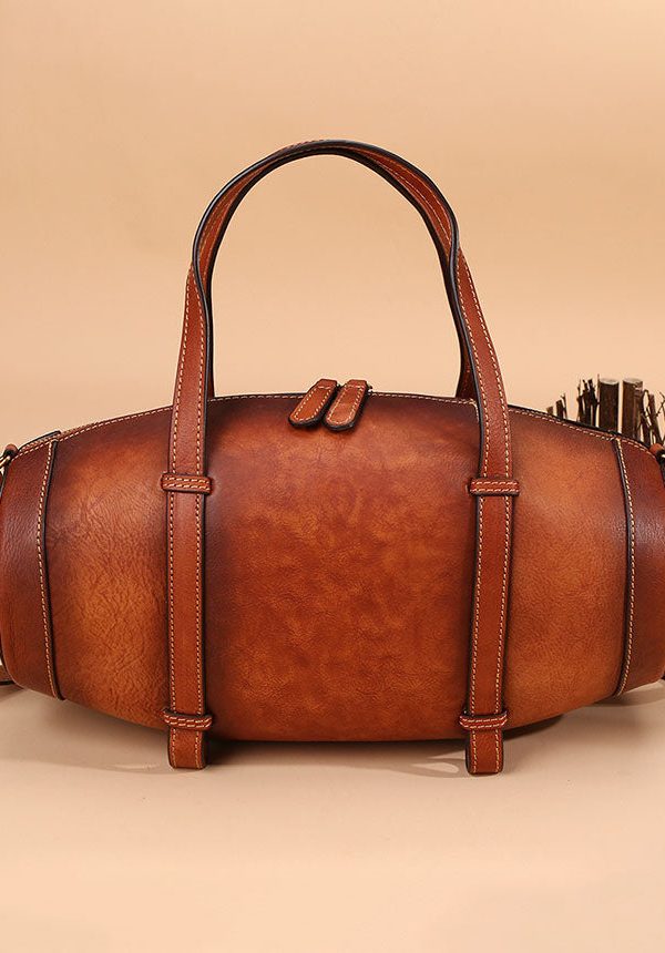 DIY Orange Solid Calf Leather Tote Handbag Messenger Bag