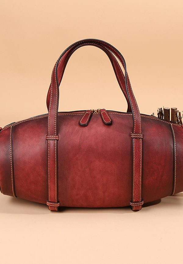 DIY Orange Solid Calf Leather Tote Handbag Messenger Bag