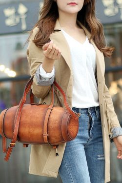 DIY Orange Solid Calf Leather Tote Handbag Messenger Bag