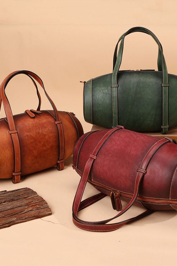 DIY Orange Solid Calf Leather Tote Handbag Messenger Bag