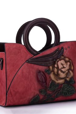 DIY Red Asymmetrical Design Jacquard Calf Leather Tote Handbag