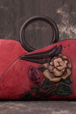 DIY Red Asymmetrical Design Jacquard Calf Leather Tote Handbag