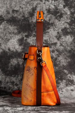 DIY Red Brown Print Paitings Calf Leather Tote Handbag