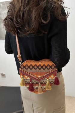 DIY Red Tassel Heart Patchwork Messenger Bag