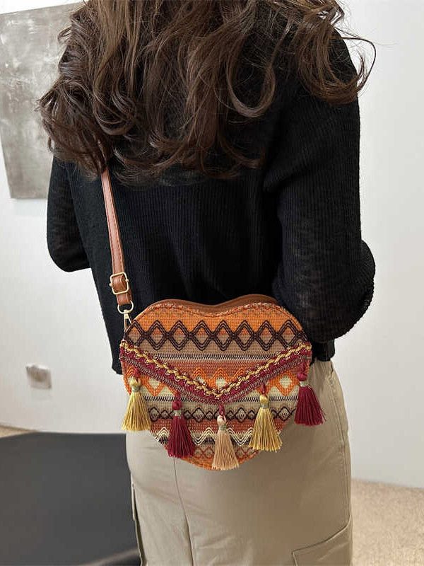 DIY Red Tassel Heart Patchwork Messenger Bag