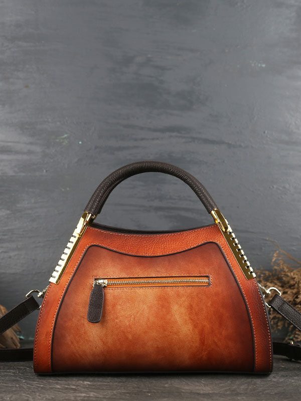 DIY Red The Sunflowers Jacquard Calf Leather Tote Handbag