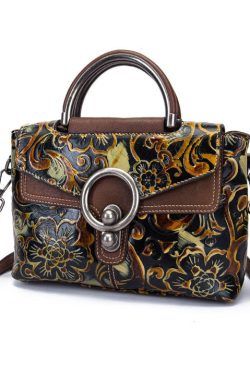 DIY retro Apricot Embossing Paintings Calf Leather Messenger Bag