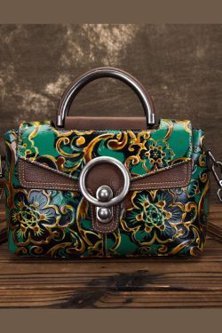 DIY retro Apricot Embossing Paintings Calf Leather Messenger Bag