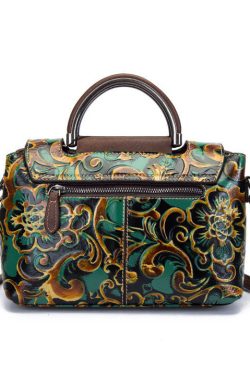 DIY retro Apricot Embossing Paintings Calf Leather Messenger Bag