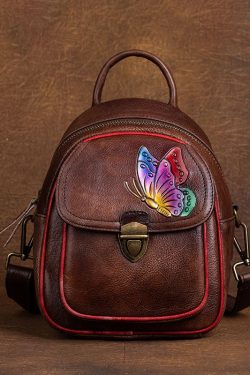 DIY retro Green Versatile Paitings Calf Leather Backpack Bag