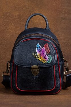 DIY retro Green Versatile Paitings Calf Leather Backpack Bag