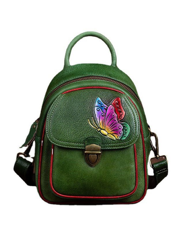 DIY retro Green Versatile Paitings Calf Leather Backpack Bag