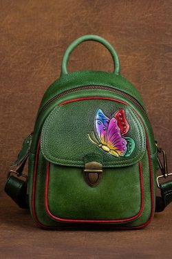 DIY retro Green Versatile Paitings Calf Leather Backpack Bag