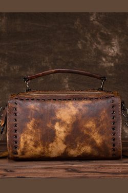 DIY retro Yellow Rub color Paitings Calf Leather Messenger Bag