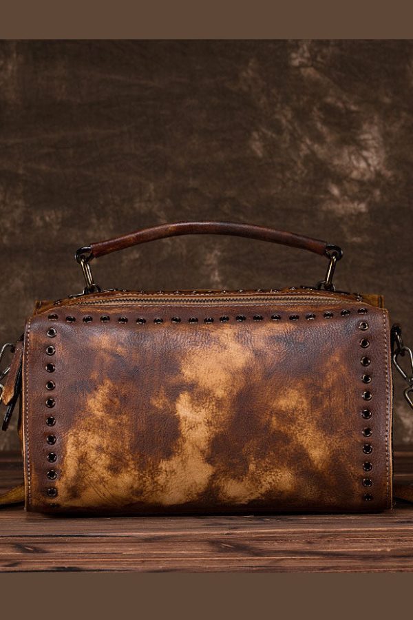 DIY retro Yellow Rub color Paitings Calf Leather Messenger Bag