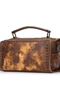 DIY retro Yellow Rub color Paitings Calf Leather Messenger Bag