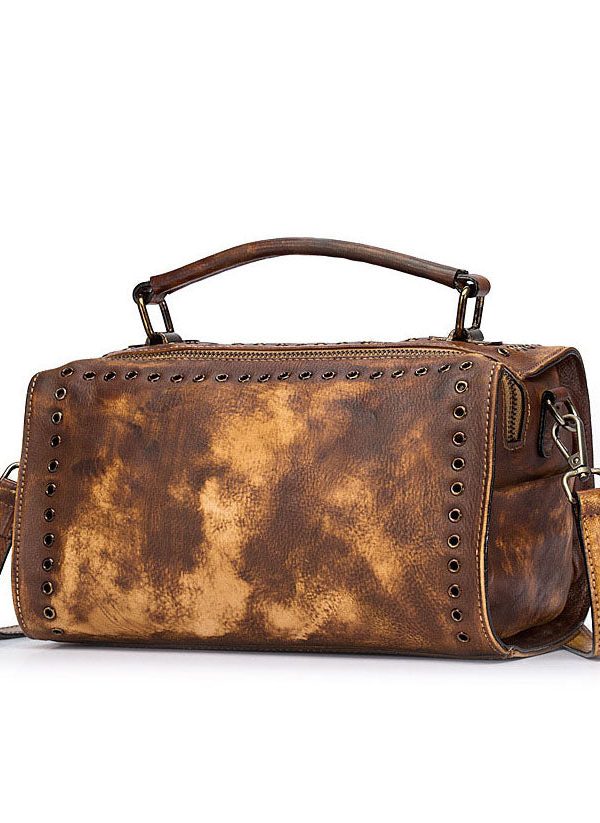 DIY retro Yellow Rub color Paitings Calf Leather Messenger Bag