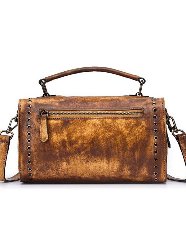 DIY retro Yellow Rub color Paitings Calf Leather Messenger Bag