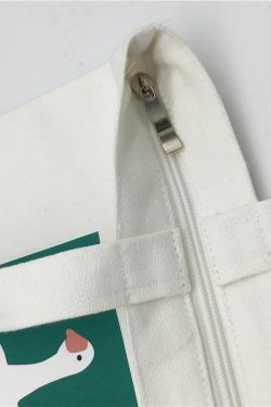 DIY White Animal pattern Print Canvas Satchel Handbag