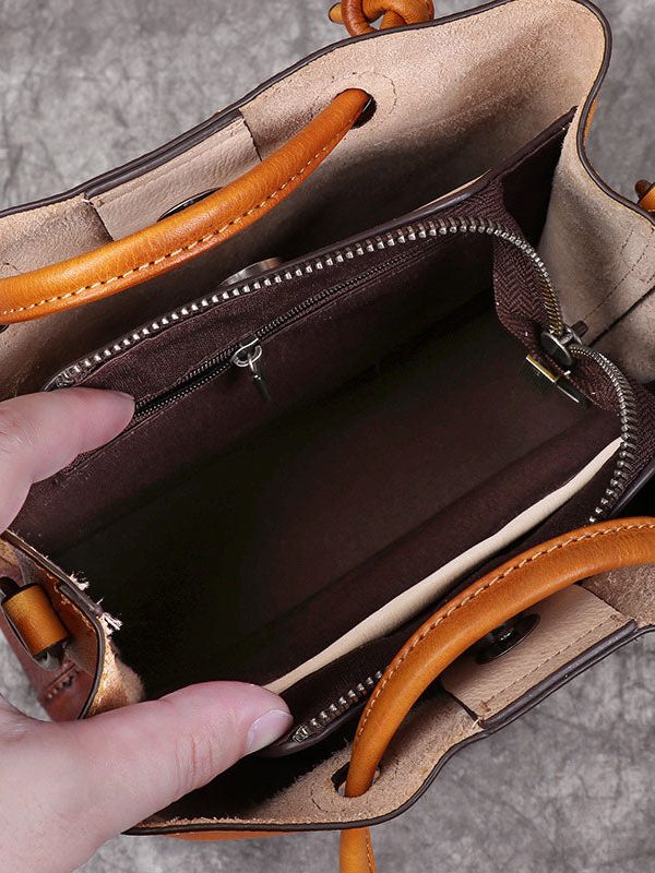 DIY Yellow Rub color Paitings Calf Leather Tote Handbag