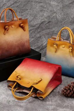 DIY Yellow Rub color Paitings Calf Leather Tote Handbag