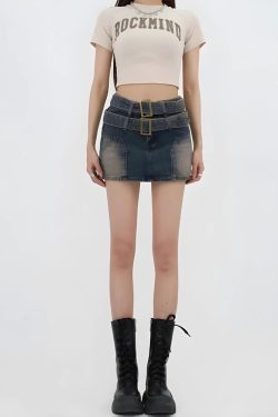 Double Belted Denim Mini Skort
