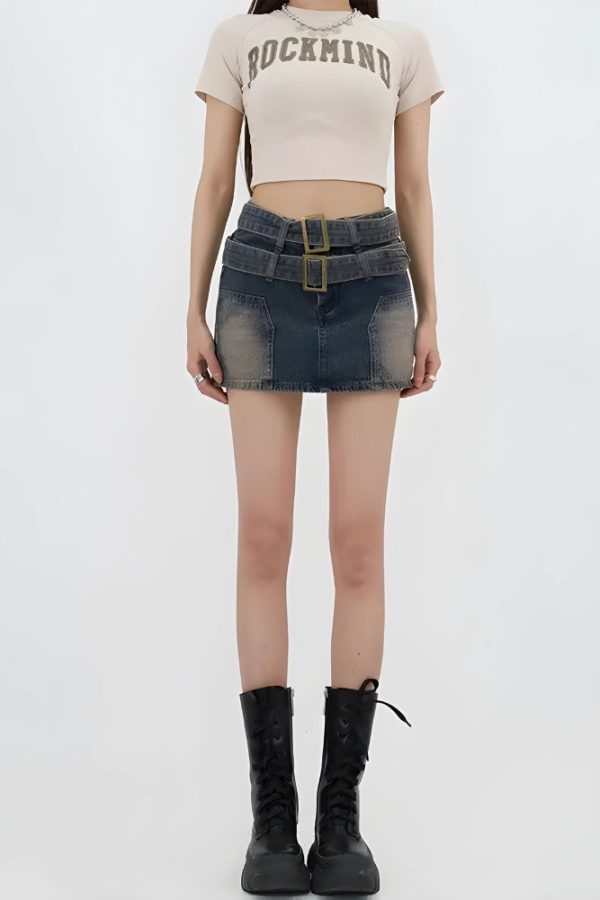 Double Belted Denim Mini Skort