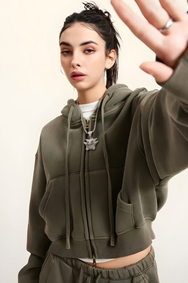 Double Zip-Up Cropped Hoodie