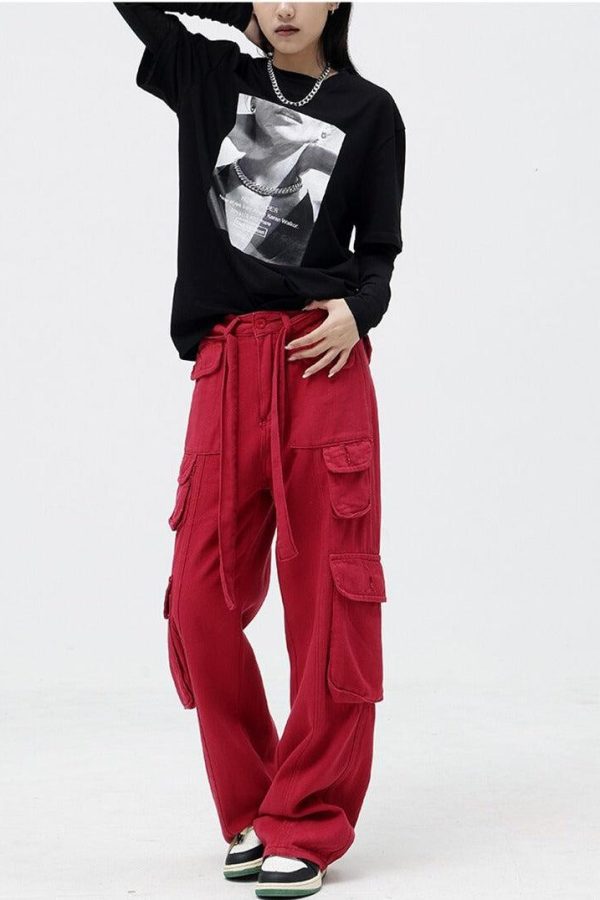 Drawstring Belt Cargo Pants