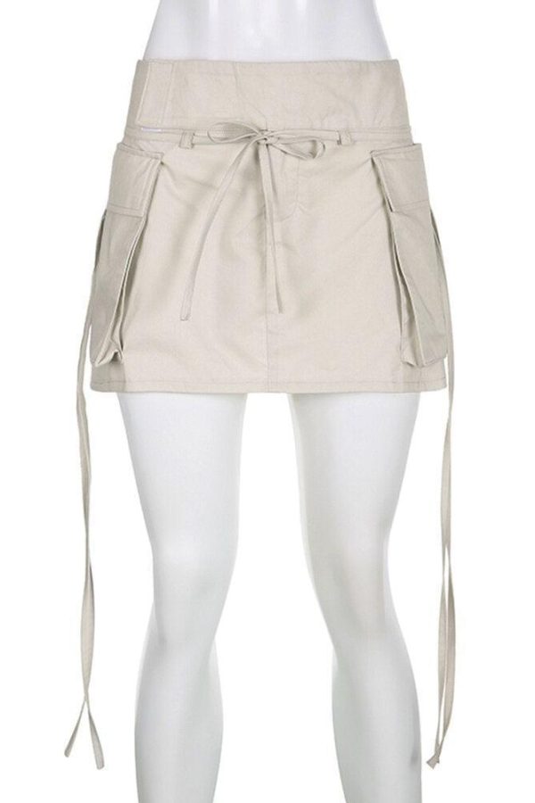 Drawstring Cargo Mini Skirt