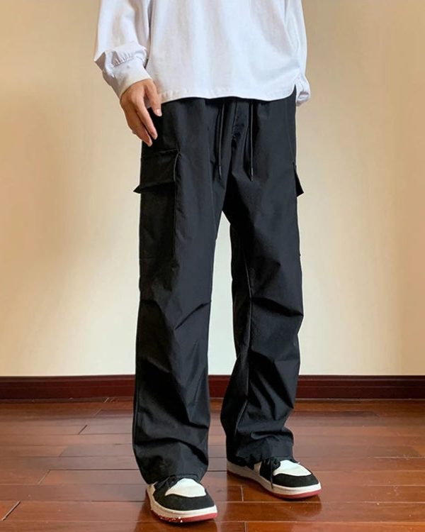 Drawstring Cargo Parachute Pants