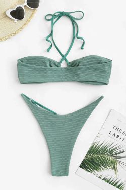 Drawstring Halter Tie Bikini Set