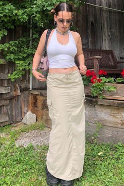 Drawstring Parachute Maxi Skirt