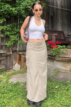 Drawstring Parachute Maxi Skirt